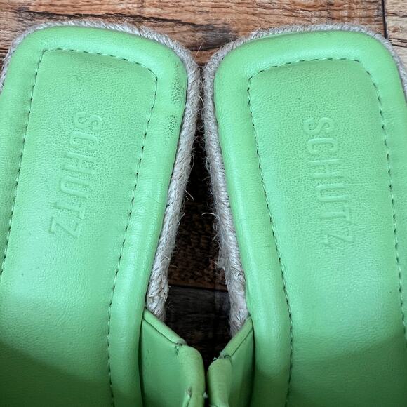 Schutz Corah Green Leather Espadrille Slide Sandals Women's 6.5 Block Heel - Picture 7 of 10